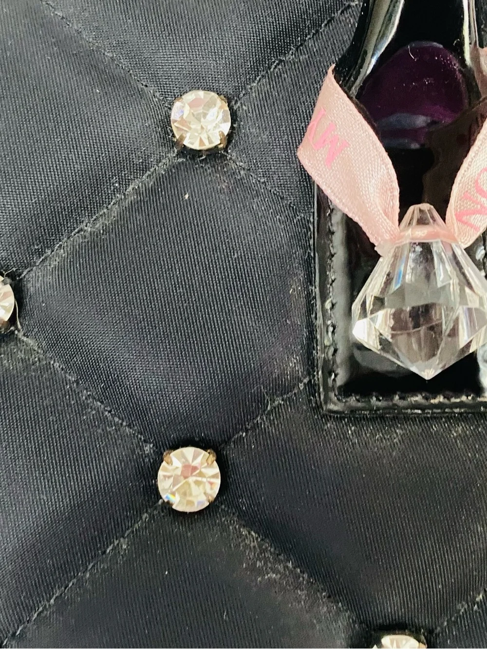 My Flat in London Black Quilted Satchel with Pink Bow and Crystal Crown